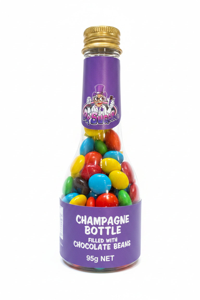 95g CHOCOLATE BEANS BUTTON-CHAMPAGNE BOTTLE - Tom's Confectionery Warehouse