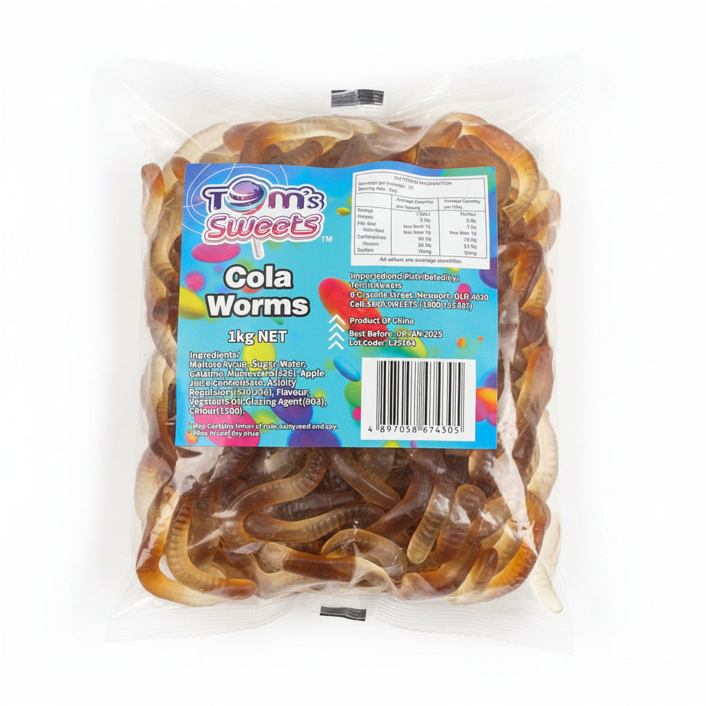 Tom's Sweets Cola Worms 1kg - Tom's Confectionery Warehouse