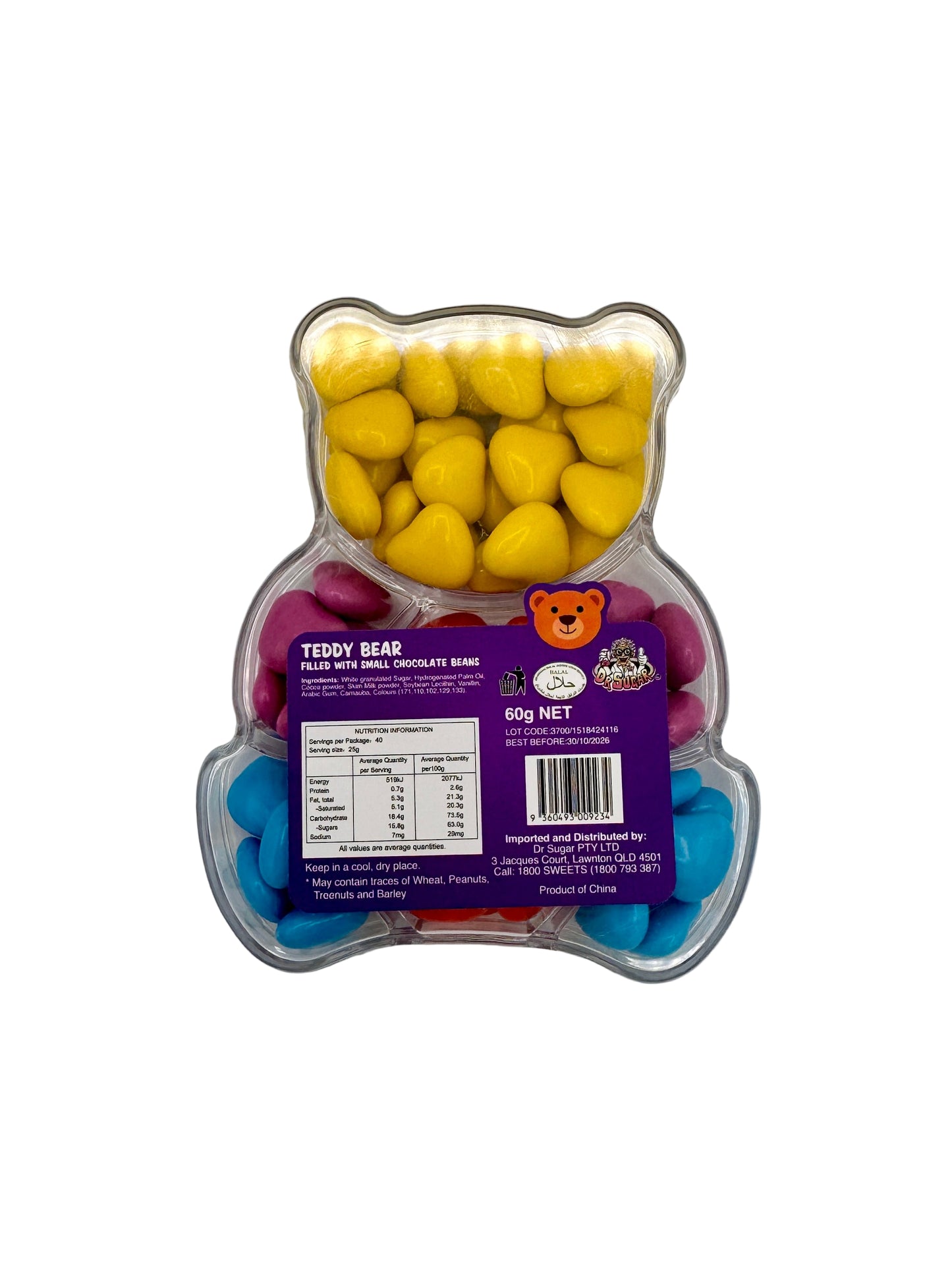 Dr Sugar Teddy Bear - Chocolate Beans Heart 60g