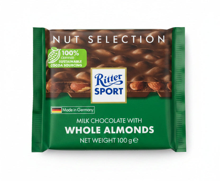 Ritter Sport Milk Chocolate Whole Almonds 100g - Tom's Confectionery Warehouse