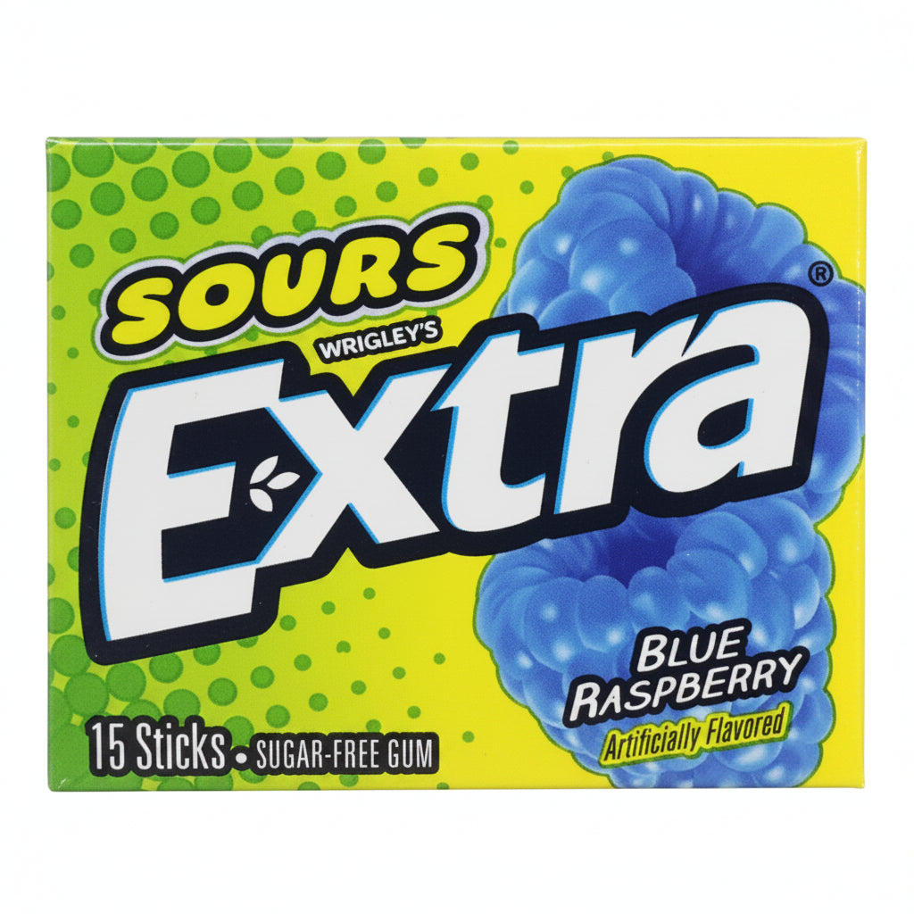 Extra Sours Blue Raspberry Sugar Free Chewing Gum 15 Stick