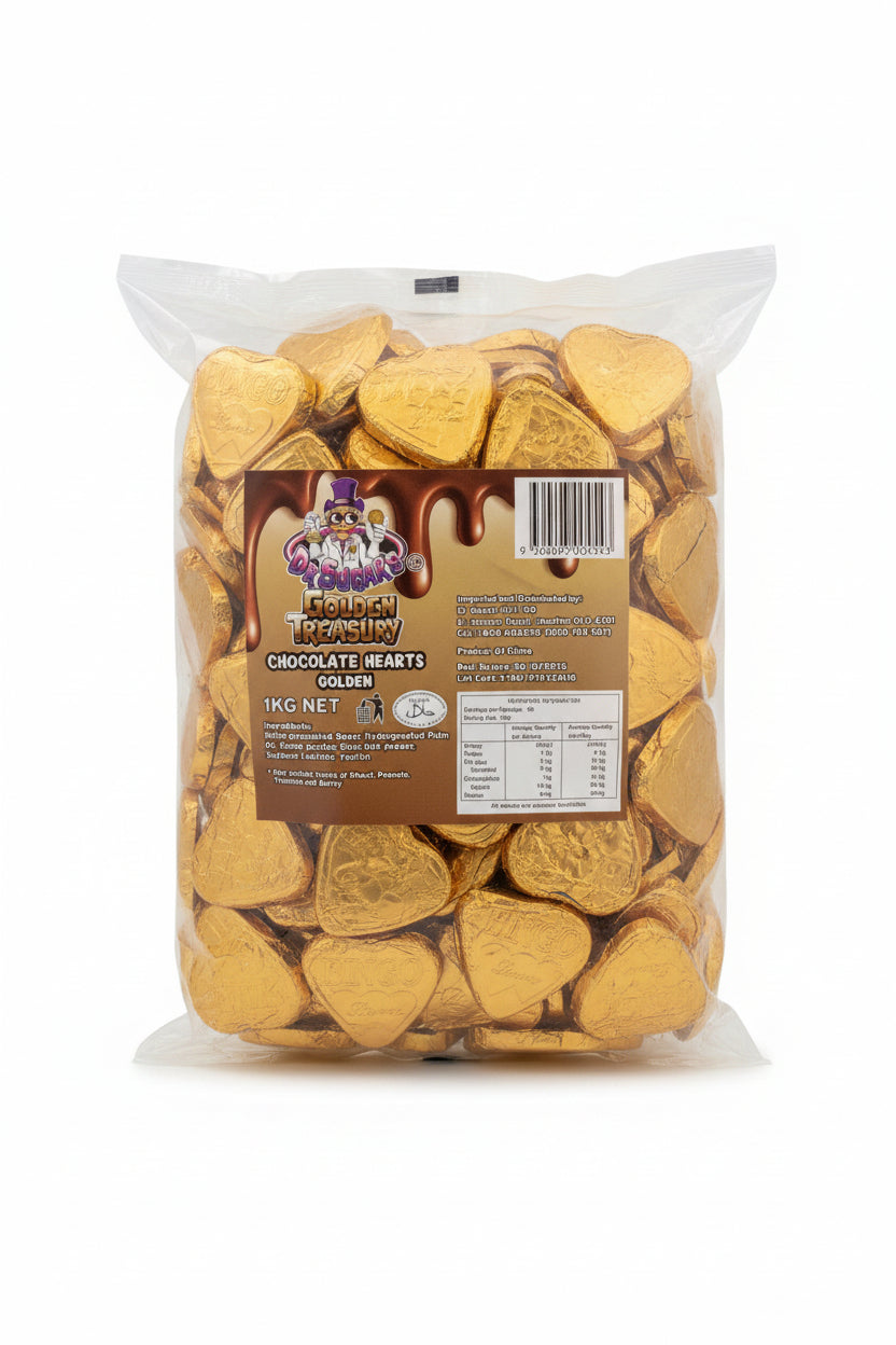 Dr Sugar - Gold Chocolate Heart 1kg - Tom's Confectionery Warehouse