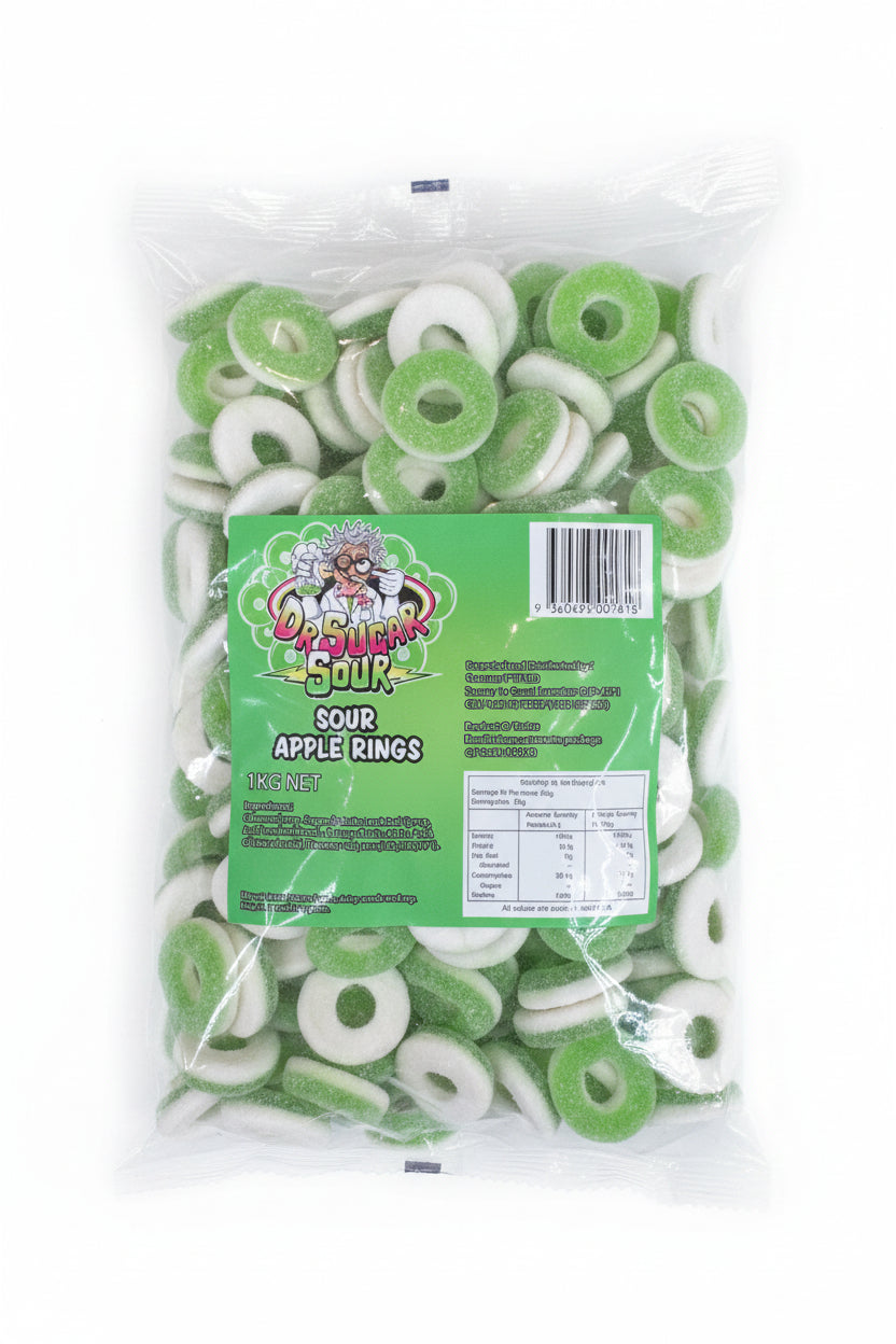Dr. Sugar Sour Apple Ring 1kg - Tom's Confectionery Warehouse