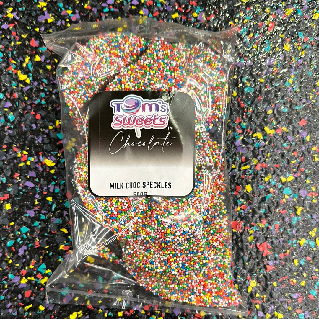 Tom’s Sweets milk choc speckles 500g