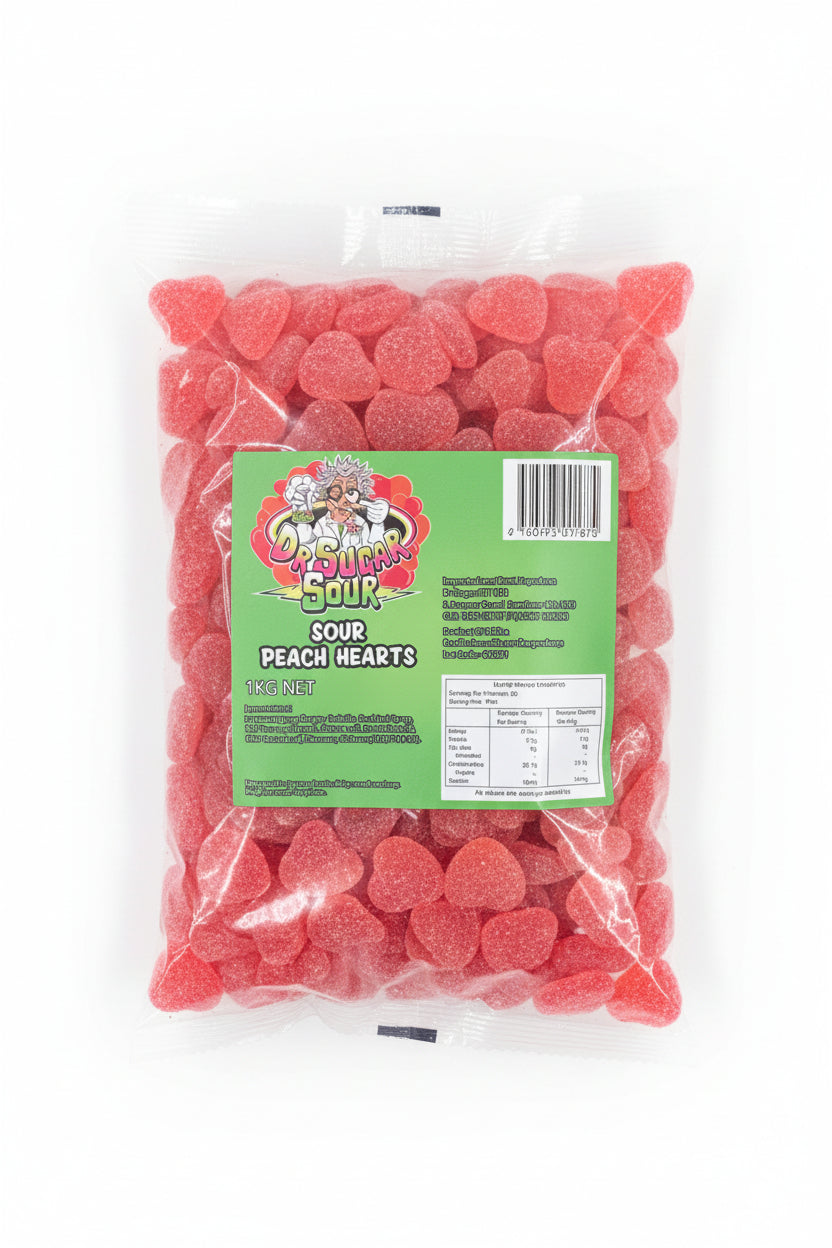 Dr. Sugar Sour Peach Hearts 1kg - Tom's Confectionery Warehouse