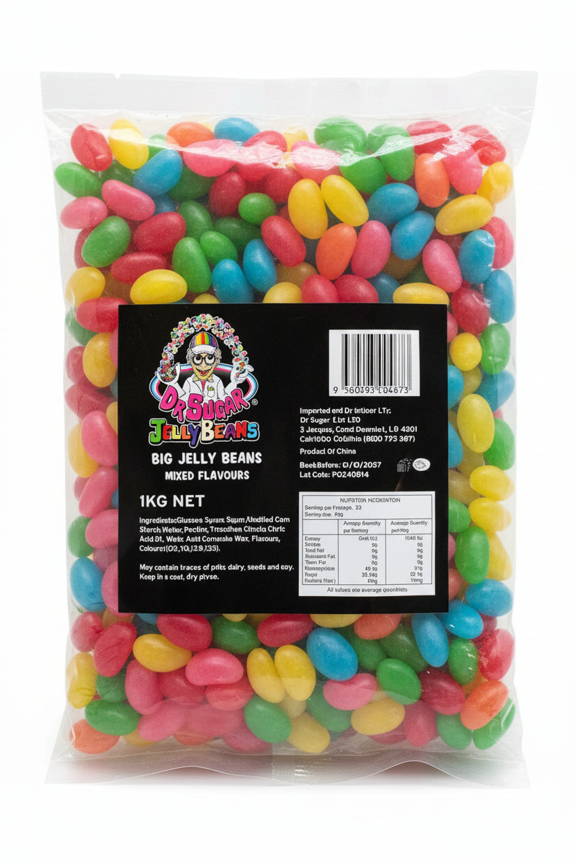Dr Sugar - Mixed Colours & Flavours Big Jelly Beans 1kg - Tom's Confectionery Warehouse