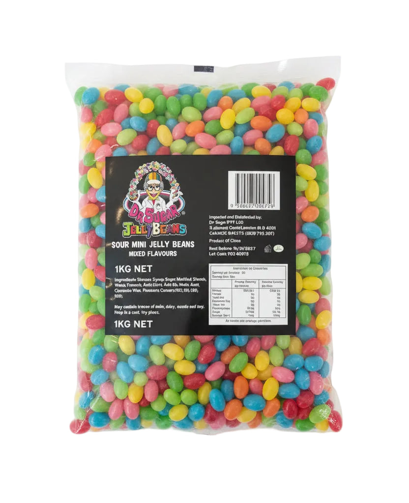 Dr Sugar - Seven Colours Mixed Flavours Sour Mini Jelly Beans 1kg - Tom's Confectionery Warehouse