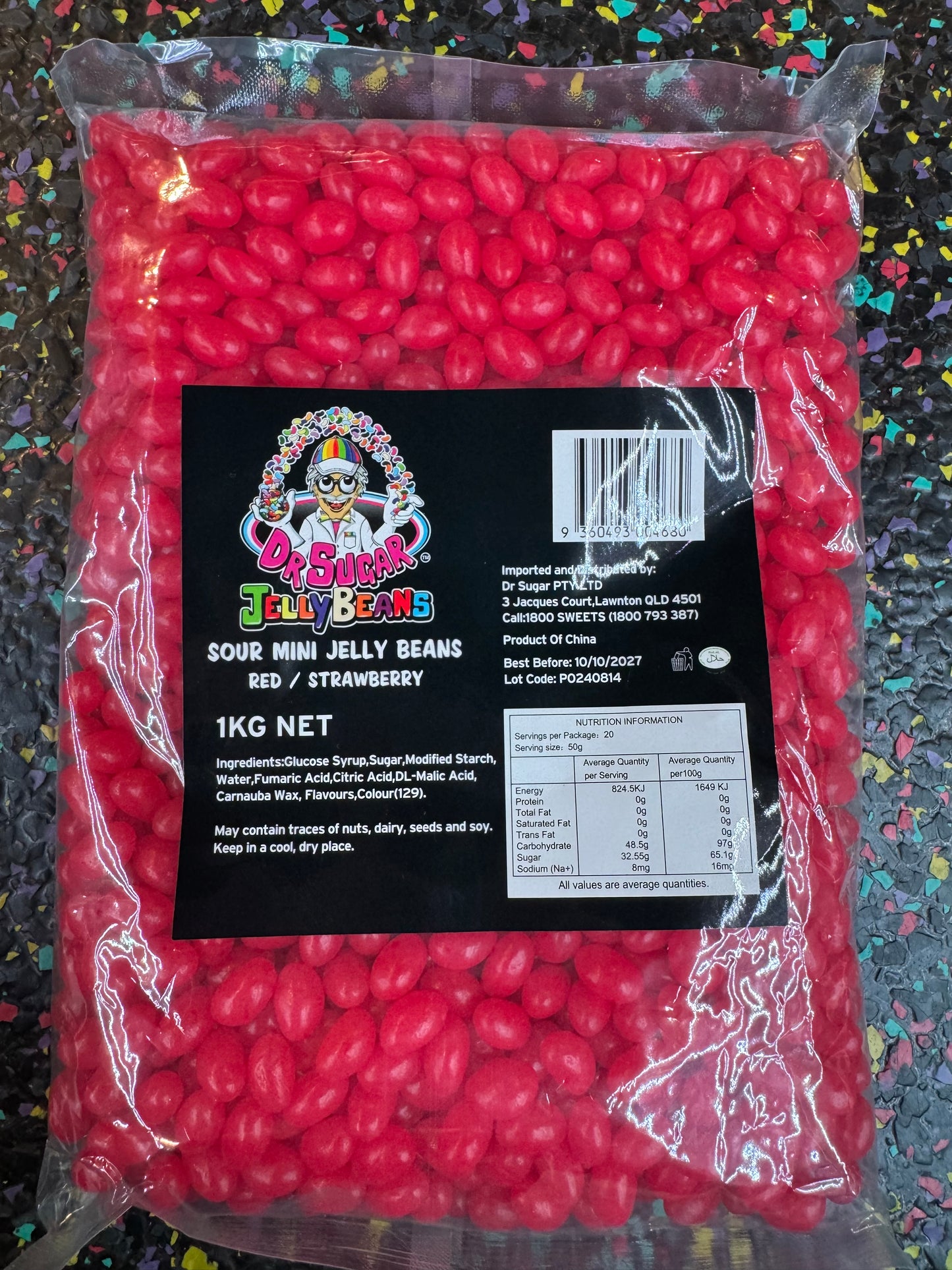 Dr Sugar - Sour Mini Jelly Beans Red - Strawberry Flavoured 1kg