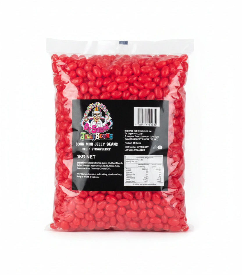 Dr Sugar - Sour Mini Jelly Beans Red - Strawberry Flavoured 1kg
