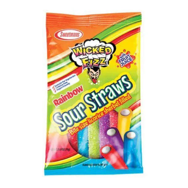 Wicked Fizz Rainbow Sour Straws 70g