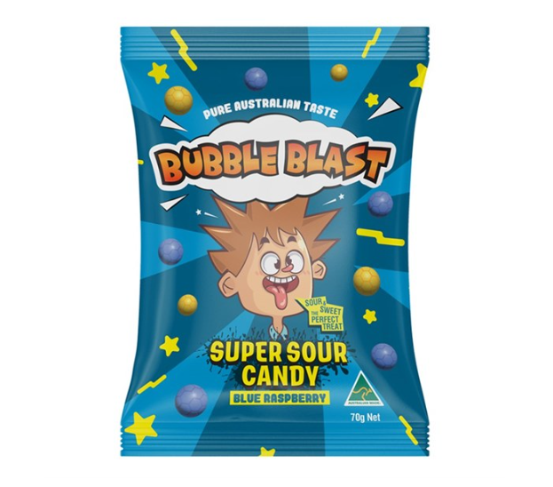 Bubble Blast Super Sour Candy Blue Raspberry 70g