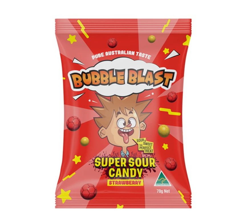 Bubble Blast Super Sour Candy Strawberry 70g