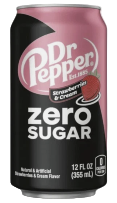 US Dr Pepper Strawberry & Cream Zero Sugar 355ml - Tom's Confectionery Warehouse