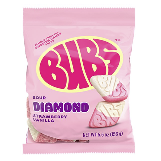 Bubs Sour Diamond Strawberry Vanilla 156g - Tom's Confectionery Warehouse