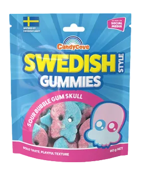 CandyCove Swedish Gummies Sour Bubblegum Skulls 80g