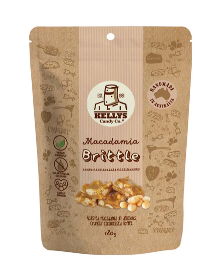 Kellys Macadamia Brittle 180g - Tom's Confectionery Warehouse
