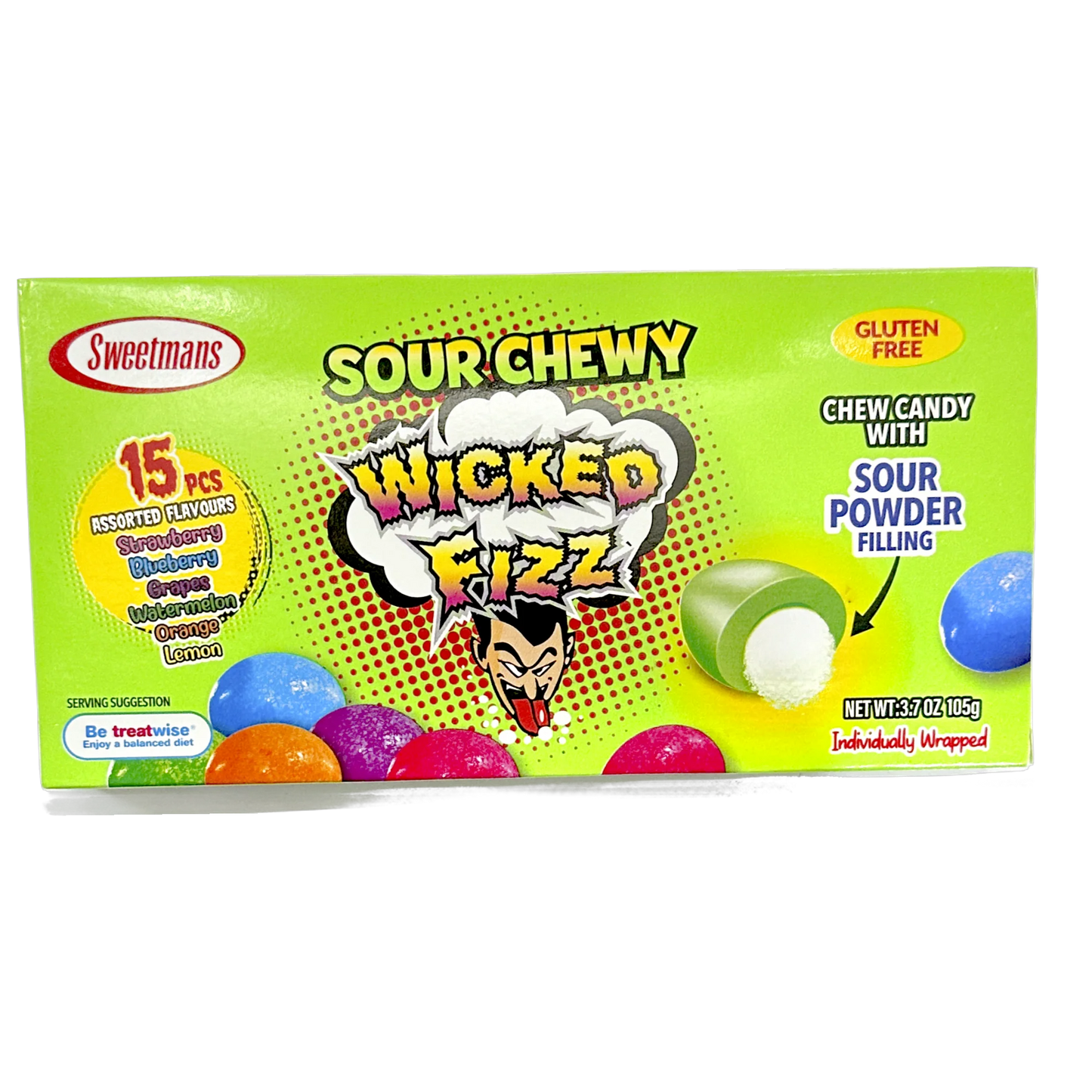 Sweetmans Wicked Fizz Sour Mixed Fruit Drops 100g