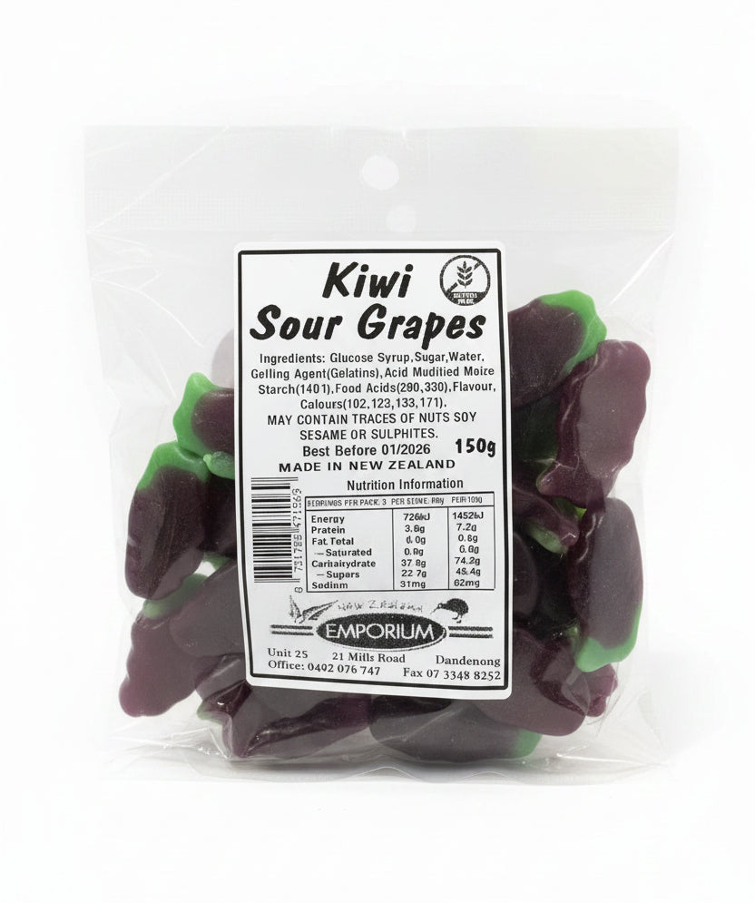 Kiwi Sour Grapes 150g - Tom's Confectionery Warehouse