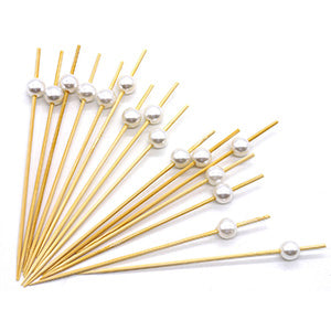COCKTAIL PICKS - 120MM BEAD - PACK 100 - WHITE PEARL