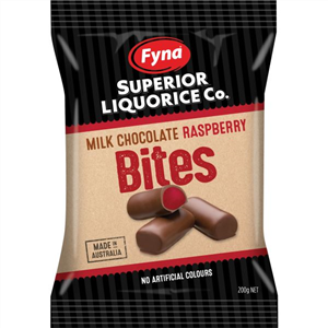 FYNA MILK CHOC RASP BITES 200G - Tom's Confectionery Warehouse