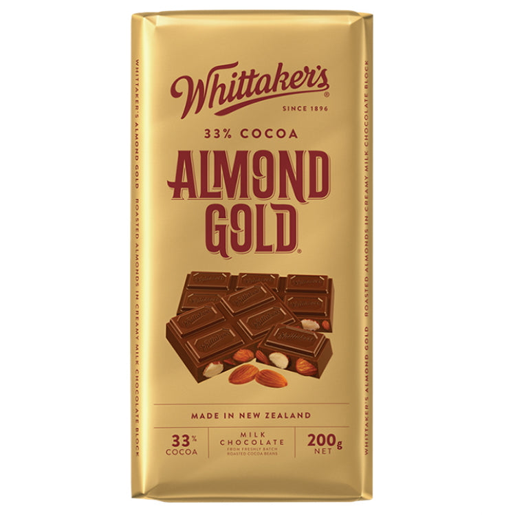 Whittaker’s Almond Gold Choc Block 200g - Tom's Confectionery Warehouse