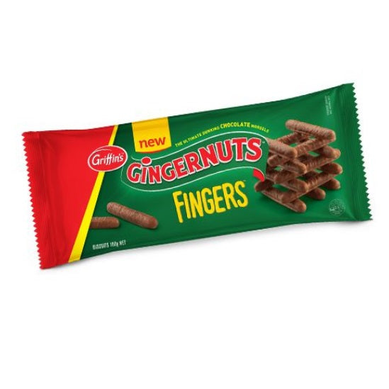Griffins Ginger Fingers Milk Choc Biscuits 180g - Tom's Confectionery Warehouse