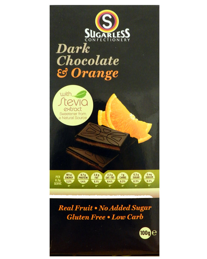 Sugarless Dark Chocolate & Orange Cream with Stevia 100g