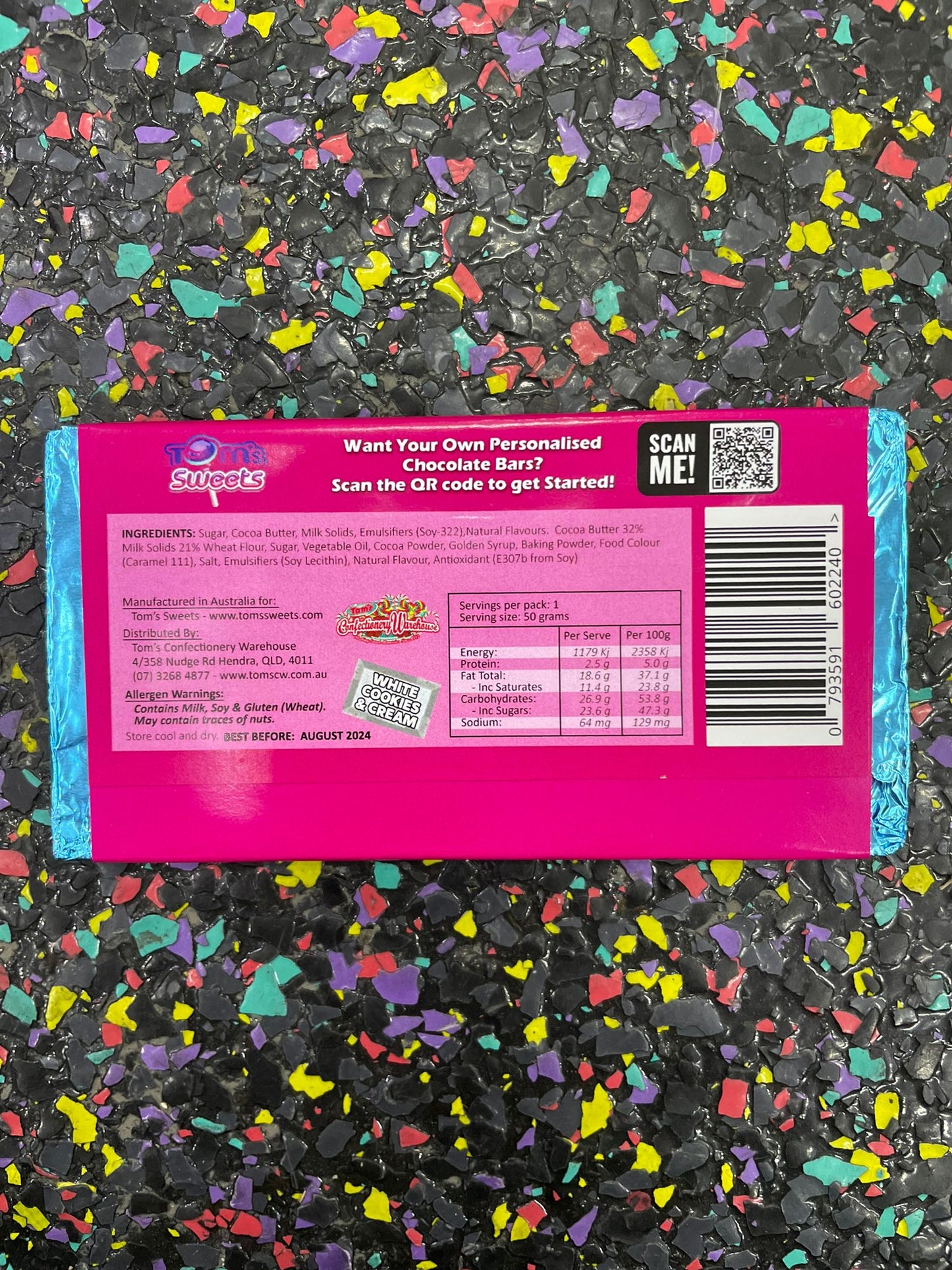 TOM'S CHOCOLATE BAR - COOKIES 'N CREAM 50G