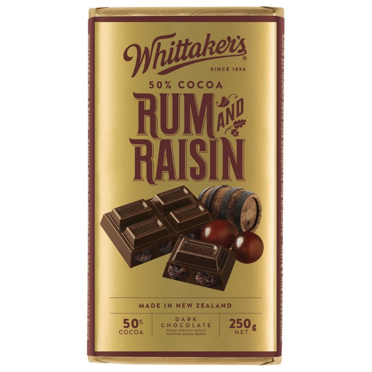 Whittaker’s Rum and Raisin Choc Block 250g - Tom's Confectionery Warehouse