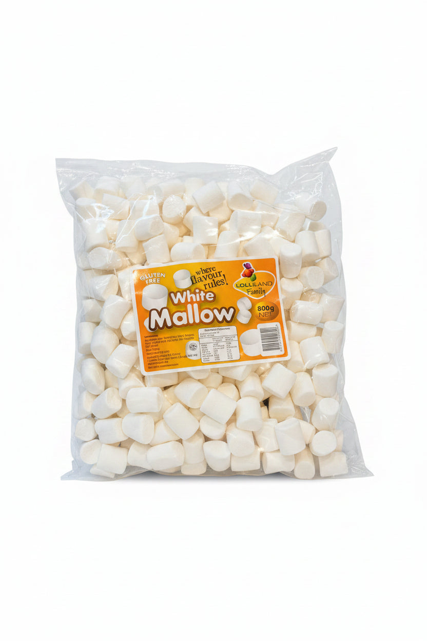 White Mallow Cylinder 800g - Tom's Confectionery Warehouse