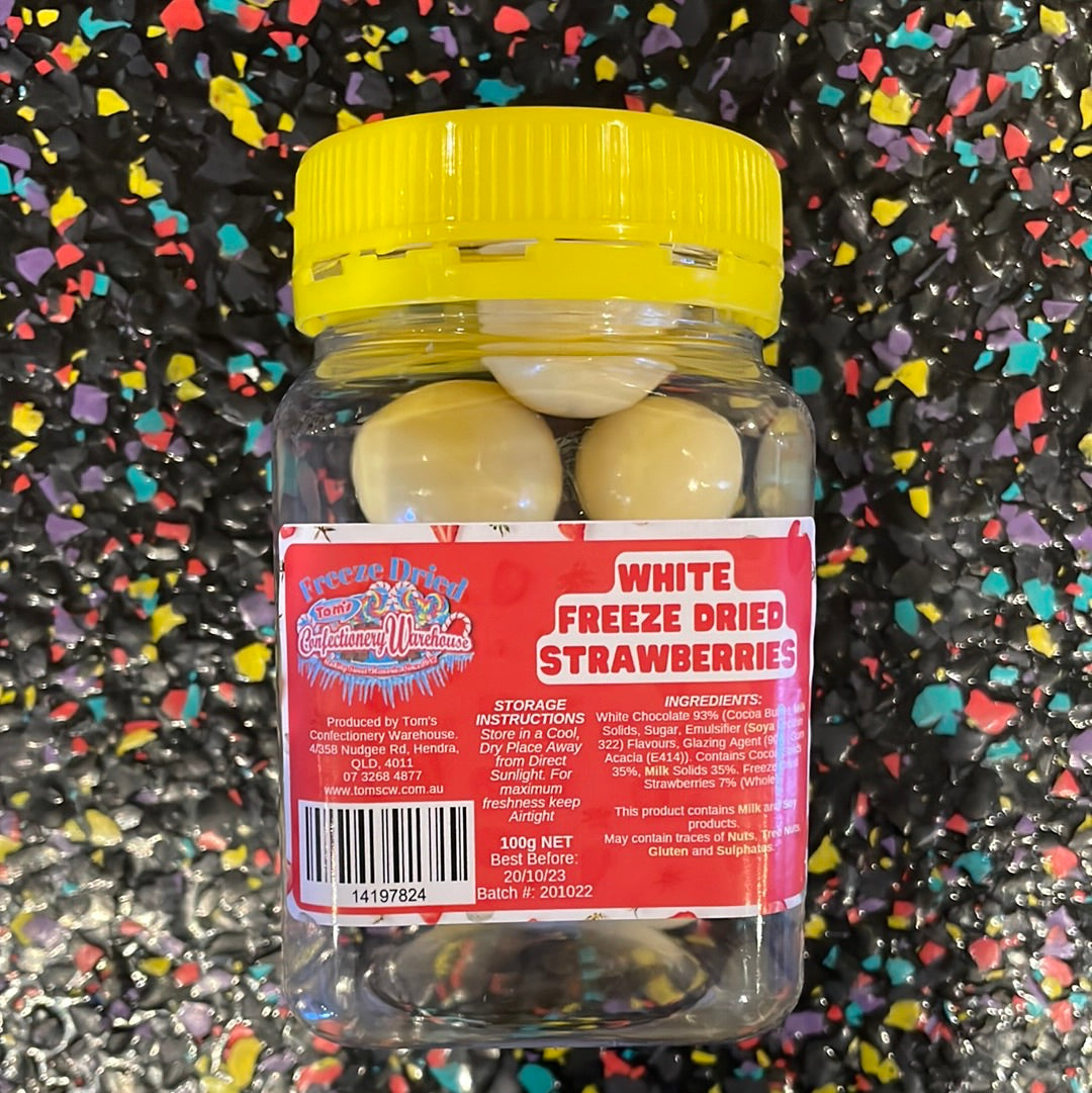 Tom’s freeze dried - white chocolate coated Strawberries