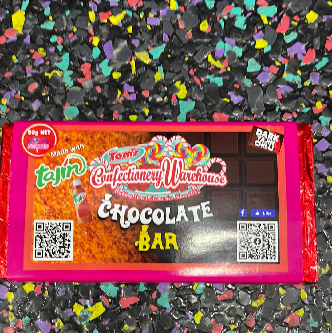 TOM'S CHOCOLATE BAR - DARK TAJIN CHILLI 50G
