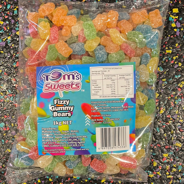 Tom's Sweets Fizzy Gummy Bears 1kg Tom's Confectionery Warehouse
