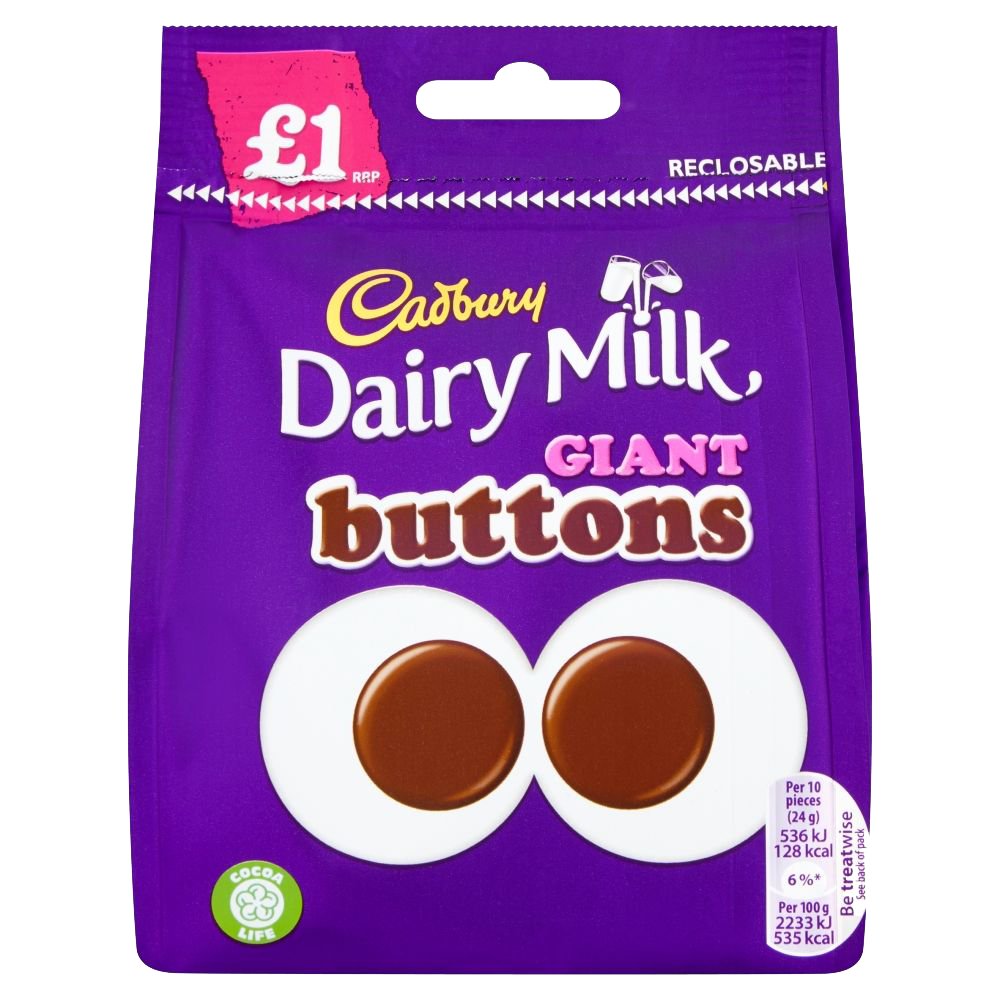 UK CADBURY DAIRY MILK GIANT BUTTON 95G Tom's Confectionery Warehouse