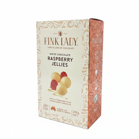 Pink Lady White Choc Raspberry Jellies Box 200g