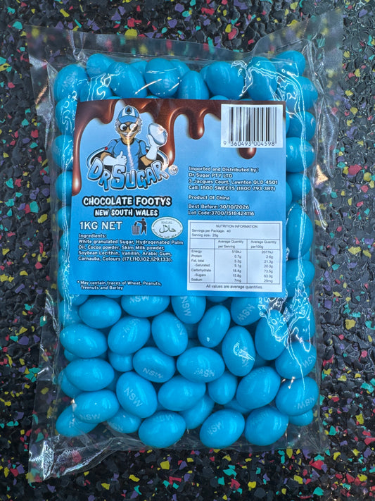 Dr Sugar - CHOCOLATE Footballs  - NSW - Blue colour 1kg