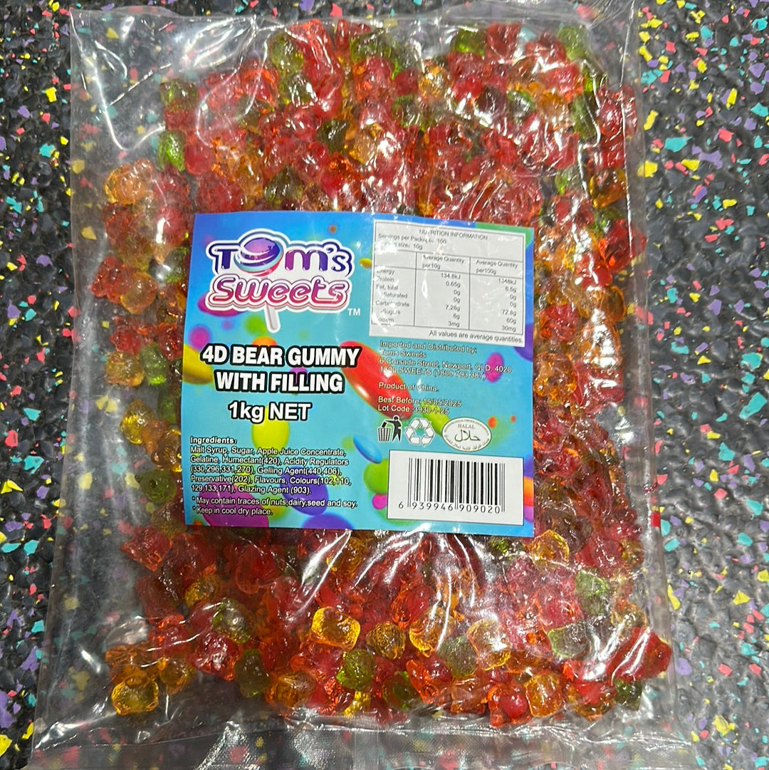 Tom’s Sweets 4D Bear Gummy With Filling 1kg Tom's Confectionery Warehouse