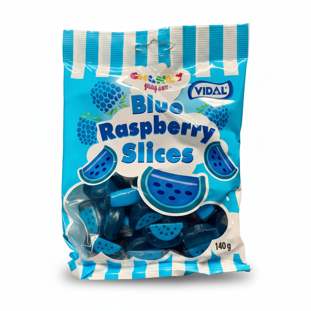 Vidal Blue Raspberry Slices 140g – Tom's Confectionery Warehouse