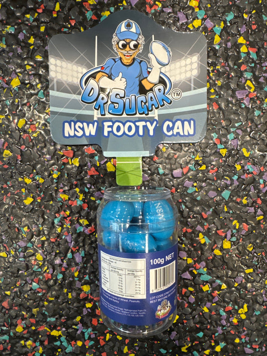 Dr Sugar - 100g CHOCOLATE Footballs  - NSW - Blue colour-NSW FOOTY CAN