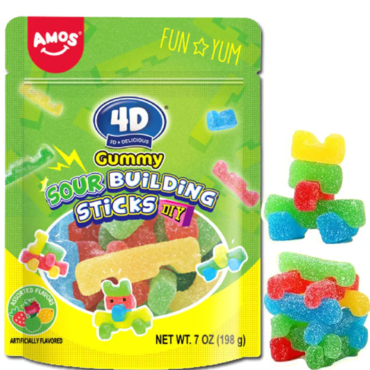 AMOS 4D Gummy Sour Building Sticks 198g