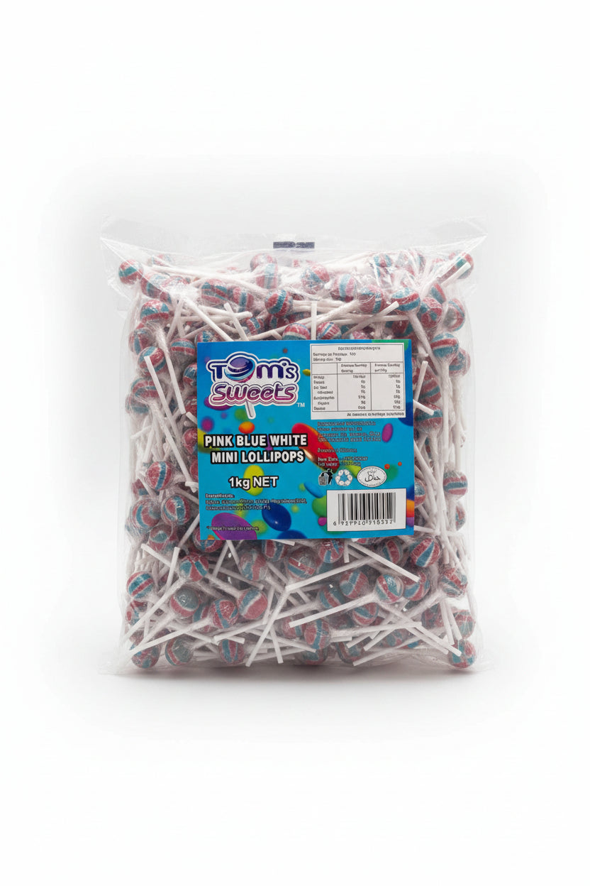Tom's Sweets -  Pink, Blue &  White Mini Lollipops 1kg