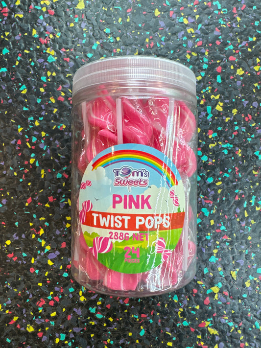 Tom's Sweets pink TWIST pops in tub