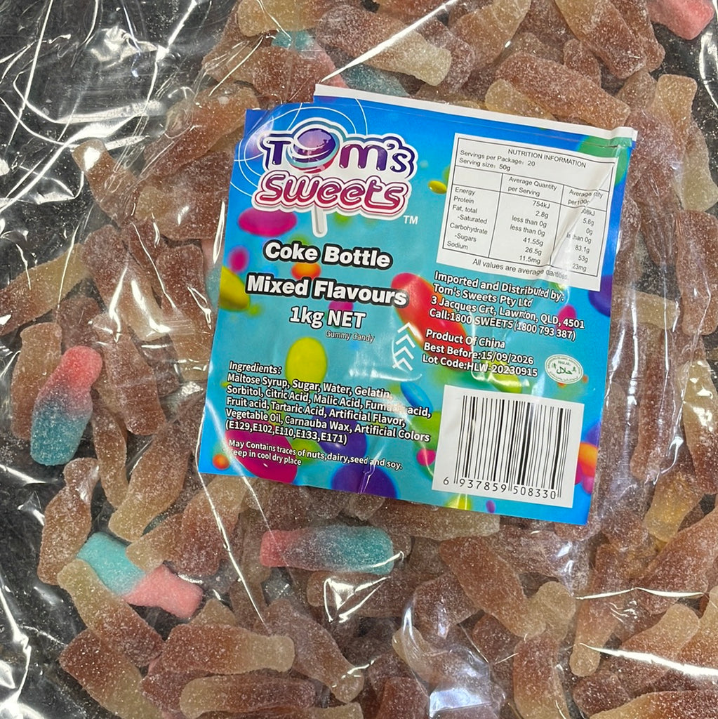 Tom's Sweets Coke Bottle Mixed Flavours 1kg Tom's Confectionery Warehouse
