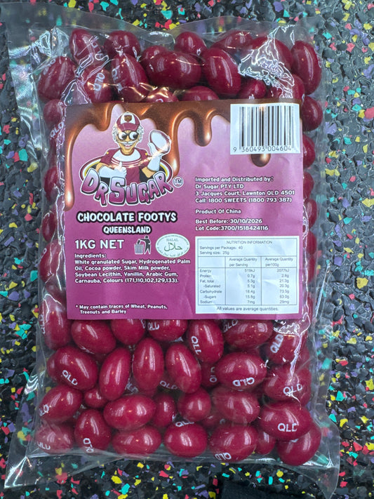 Dr Sugar - CHOCOLATE footballs  - QLD - Maroon colour 1kg