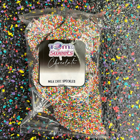 Tom’s Sweets milk choc speckles 500g