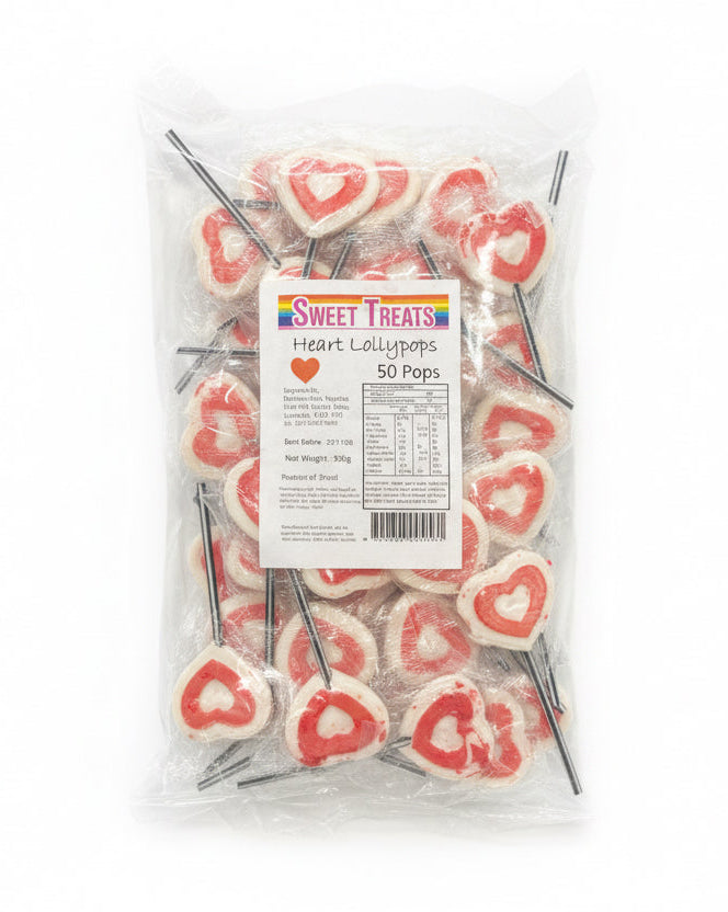 Sweet Treats Heart Lollypops 50pcs 500g