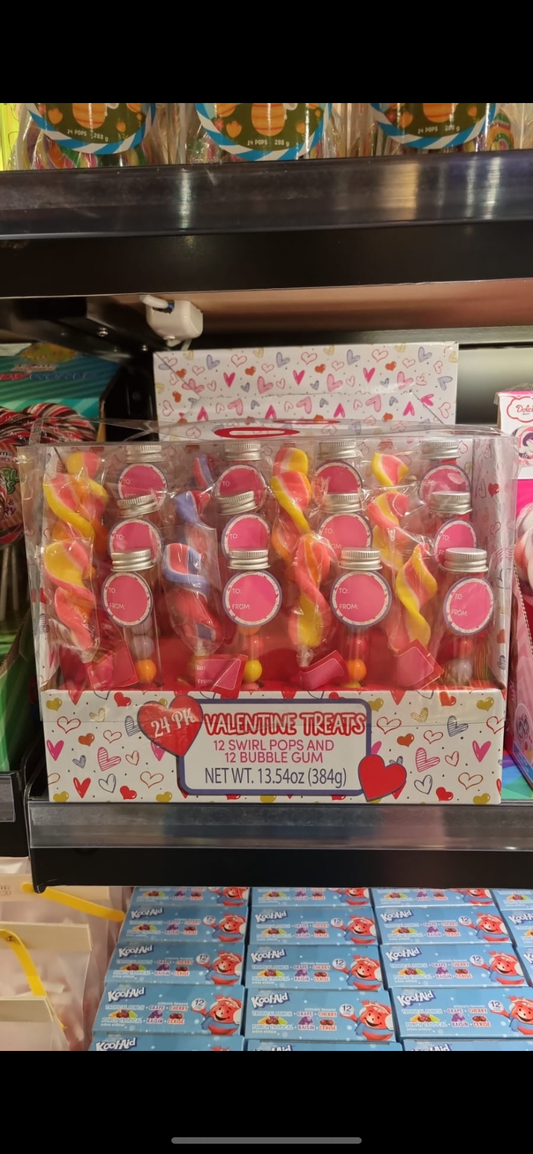 Tom's Sweets Valentine swirl pops pr bubble gumball