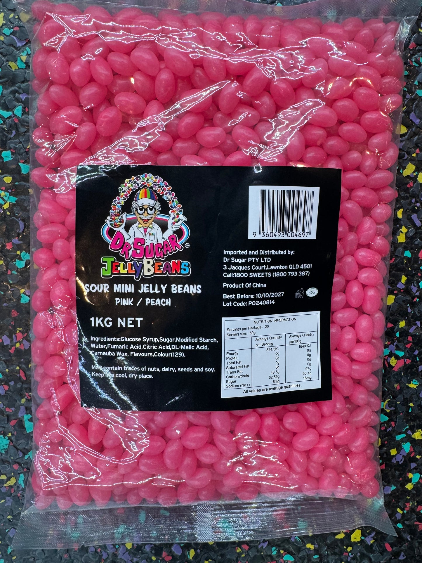 Dr Sugar - Sour Mini Jelly Beans Pink - Peach Flavoured 1kg