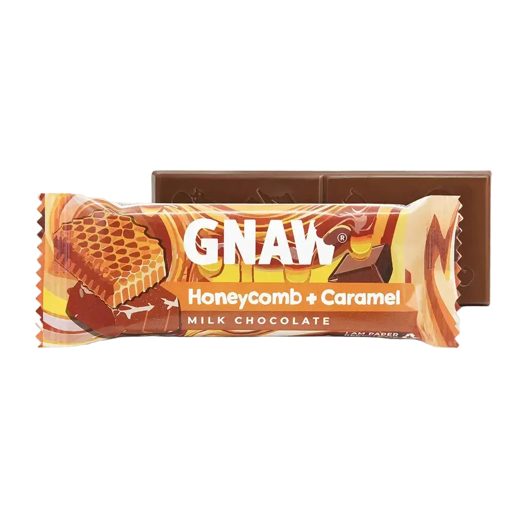 GNAW Honeycomb and Caramel Milk Chocolate Snack Bar 35g