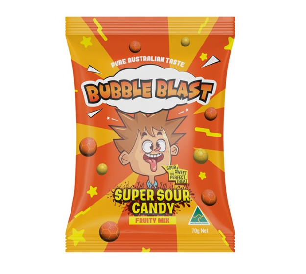 Bubble Blast Super Sour Candy Fruity Mix 70g